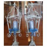 Pair of Shabby Chic Distressed Metal Lanterns