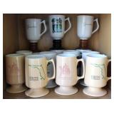 14pc. Vintage Pedestal Traveling Souvenir Mugs