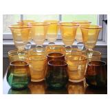17pc. Hand Blown Yellow/ Amber Recycled Glasses