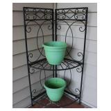Collapsible Metal Shelf w/ Green Pots