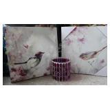 Decor Watercolor Bird Canvas Prints w/ Mosaic Vase