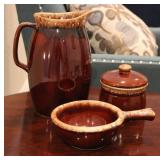 3pc. Vintage (Hull) Brown Drip Ware Pottery Set