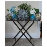 Collapsible Metal Table w/ Decorative Floral Decor