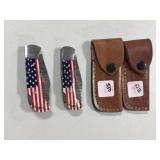 (2) FOLDING DAMASCUS KNIVES - US FLAG HANDLES