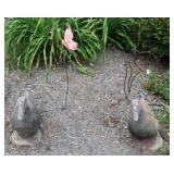 Stone Garden Ducks w/ Metal Cat & Butterfly