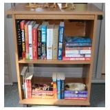 Small Wooden Rolling Shelf w/ Book Collection