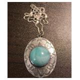 Navajo Style Sterling Pendant w/ Larimar Stone