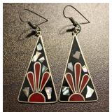 Vintage Triangle Dangle Earrings w/ Inlay Work