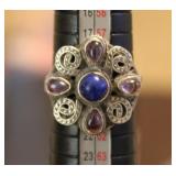 925 Blue Lapis Lazuli Filigree Ring Size 9