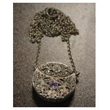Vintage Silver Tone Rhinestone Purse Necklace