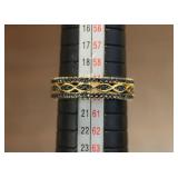 Vintage Black Spinel Yellow Gold 925 Ring Size 9
