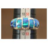 925 Ring Size 6 w/ Blue Opal Synthetic Stones