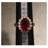 Red & Diamond Rhinestone 925 Ring Size 10