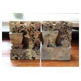 Vintage Chinese Hand Carved Soapstone Bookends