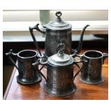 Atq W.S. Co. Silver Plated Engraved Floral Tea Set