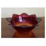 Vintage Amberina Ruby Red Petal Lotus Glass Bowl