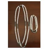 Vtg Pearl/Jade Double Beaded Necklace & Bracelet