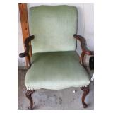 Vintage Queen Anne Style Green Arm Chair