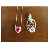 Wire Wrapped Gem Pendant w/ Red Heart 925 Necklace
