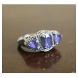 925 Silver Tanzanite Three Stone Ring