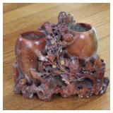 Antique Chinese Carved Soapstone Double Vase