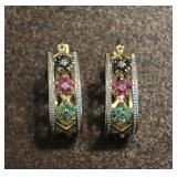 925 Multi Gem Flower Dangle Earrings