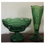 Vtg Kemple Toltec Compote & U.S. Glass Vase