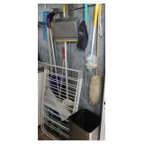 Brooms, Mops, Dusters, Trash Can, & Drying Rack