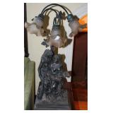 1970 Vtg French Spelter Bronze Figural Table Lamp