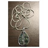 Abalone Teardrop Style Silver Tone Swing Necklace