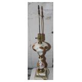 Vtg Hand Painted Brass Table Lamp w/ Marble Base
