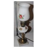 Vtg Hand Painted Milk Glass Marble Base Table Lamp