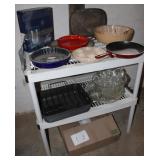 Plastic Storage Shelf w/ Assorted Kitchen Dishes