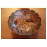 Vintage Indian Etched Brass Enamel Flamingo Bowl