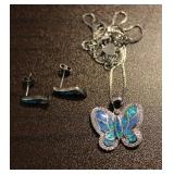 Blue Opal Butterfly Necklace w/ Matching Earrings