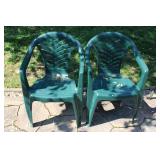 (2) Plastic Green Patio Outdoor Chairs