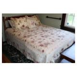 Queen Size Vintage Wooden Bed w/ Floral Bedding