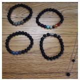 5pc Black Lava Chakra Healing Bracelets & Necklace
