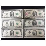 6 - 2 DOLLAR FEDERAL RESERVE NOTES -