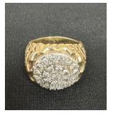 MENS KENTUCKY CLUSTER 14K GOLD DIAMOND RING -