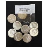 9 KENNEDY HALF DOLLARS - 90 PERCENT SILVER -