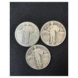 3 STANDING LIBERTY QUARTERS - 90 PERCENT SILVER