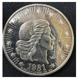 1981 1 OZ SILVER ROUND  - WORLDWIDE MINT INC.