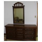 Vintage Wooden 9 Drawer Dresser w/ Mirror