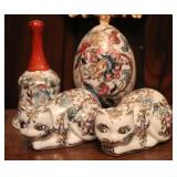 Vintage Cloisonne Fitz & Floyd Egg, Bell, & Cats