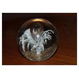 Vintage Art Glass Paperweight w/ Floral Design