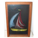 Vintage Mid-Century 3-D Sailboat String Art Framed