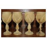 (4) Vintage Hand Carved Olive Wood Mini Goblets