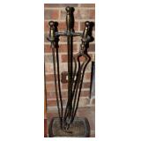 Antique Cast Iron Fireplace Tool Set & Stand