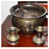 Vintage Brass Planter w/ Rope Tie & Pitchers